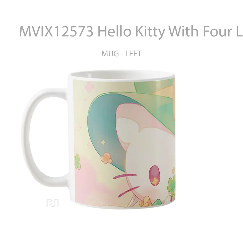 Mug Hello Kitty With Four Leaf Clover Gelas Keramik Desain Unik - All-side / Desain