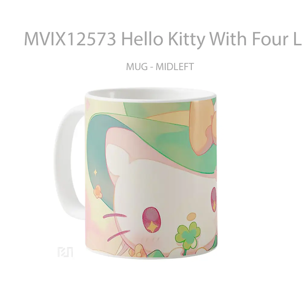 Mug Hello Kitty With Four Leaf Clover Gelas Keramik Desain Unik - All-side / Desain