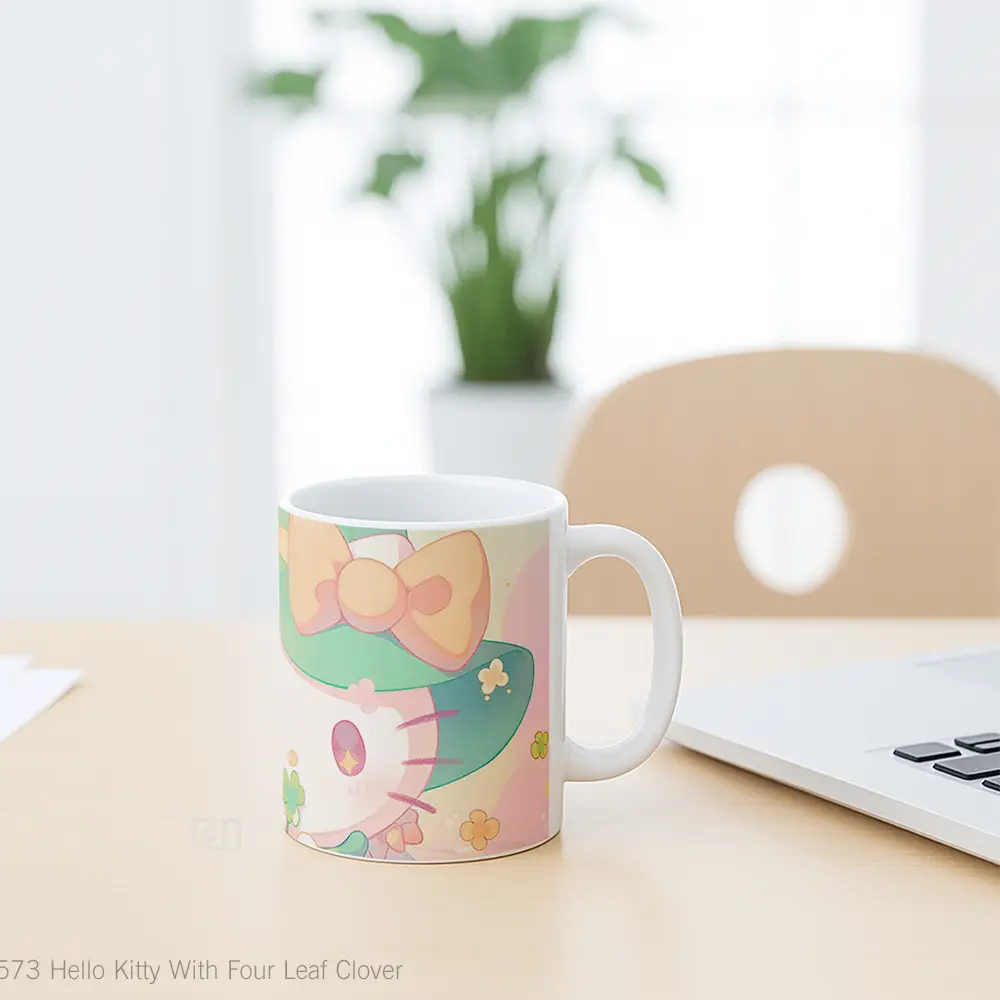 Mug Hello Kitty With Four Leaf Clover Gelas Keramik Desain Unik - All-side / Desain