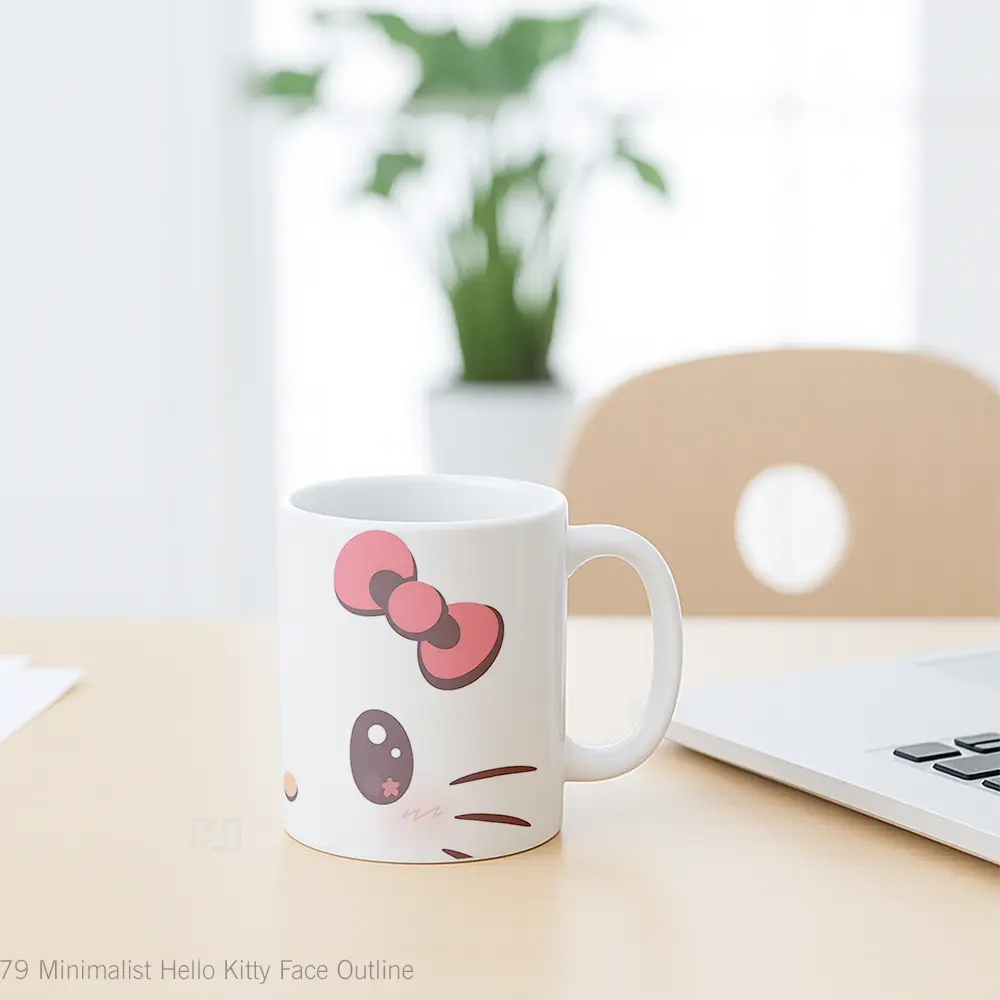 Mug Minimalist Hello Kitty Face Outline Mug Aesthetic Koleksi Spesial - All-side / Desain