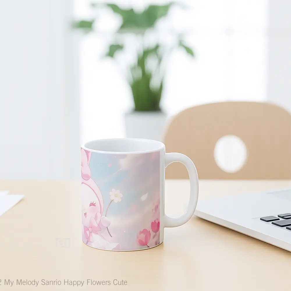 Mug My Melody Sanrio Happy Flowers Cute Mug Aesthetic Koleksi Spesial - All-side / Desain