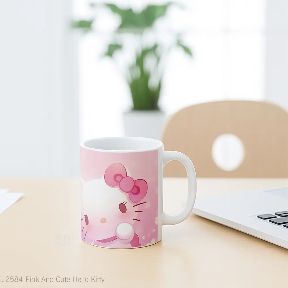 Mug Pink And Cute Hello Kitty Gelas Keramik Desain Unik - All-side / Desain