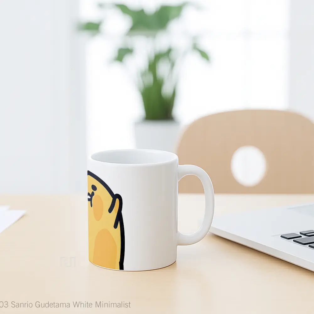 Mug Sanrio Gudetama White Minimalist Hadiah Lucu dan Menarik - All-side / Desain