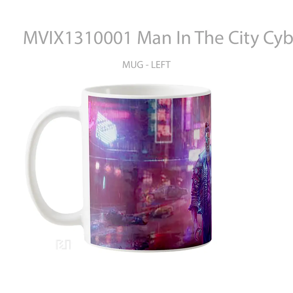 Mug Man In The City Cyberpunk 2077 Cangkir Gamer - All-side / Desain