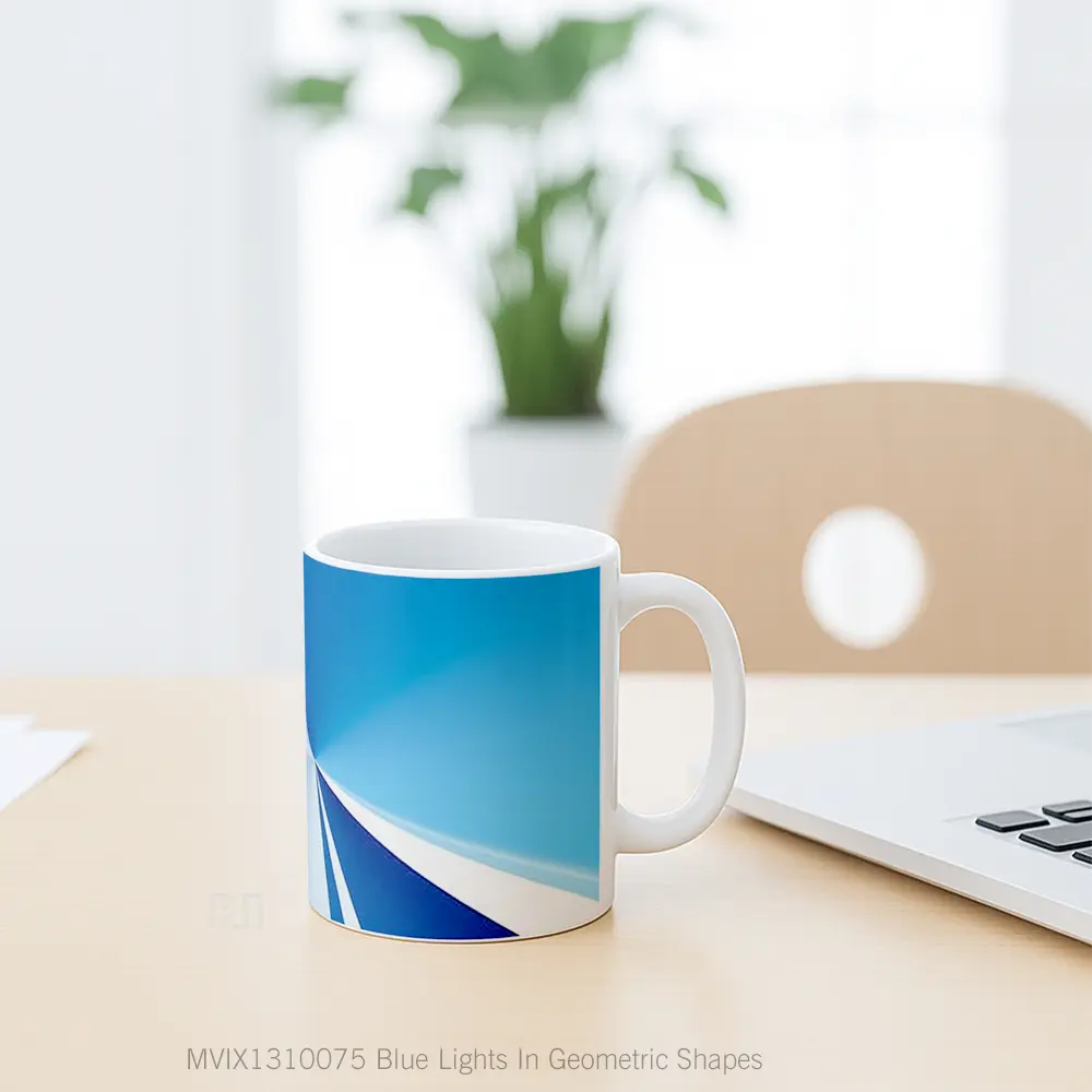 Mug Blue Lights In Geometric Shapes Gelas Seni Modern - All-side / Desain