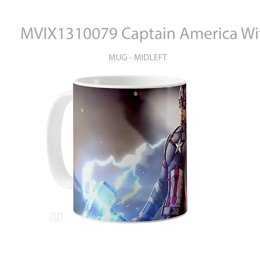Mug Captain America With Thors Hammer Gelas Superhero - All-side / Desain
