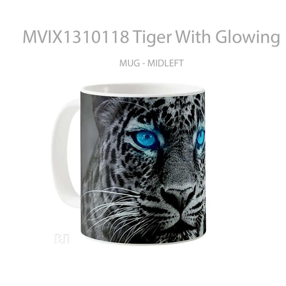 Mug Tiger With Glowing Blue Eyes Gelas Hewan Lucu - All-side / Desain