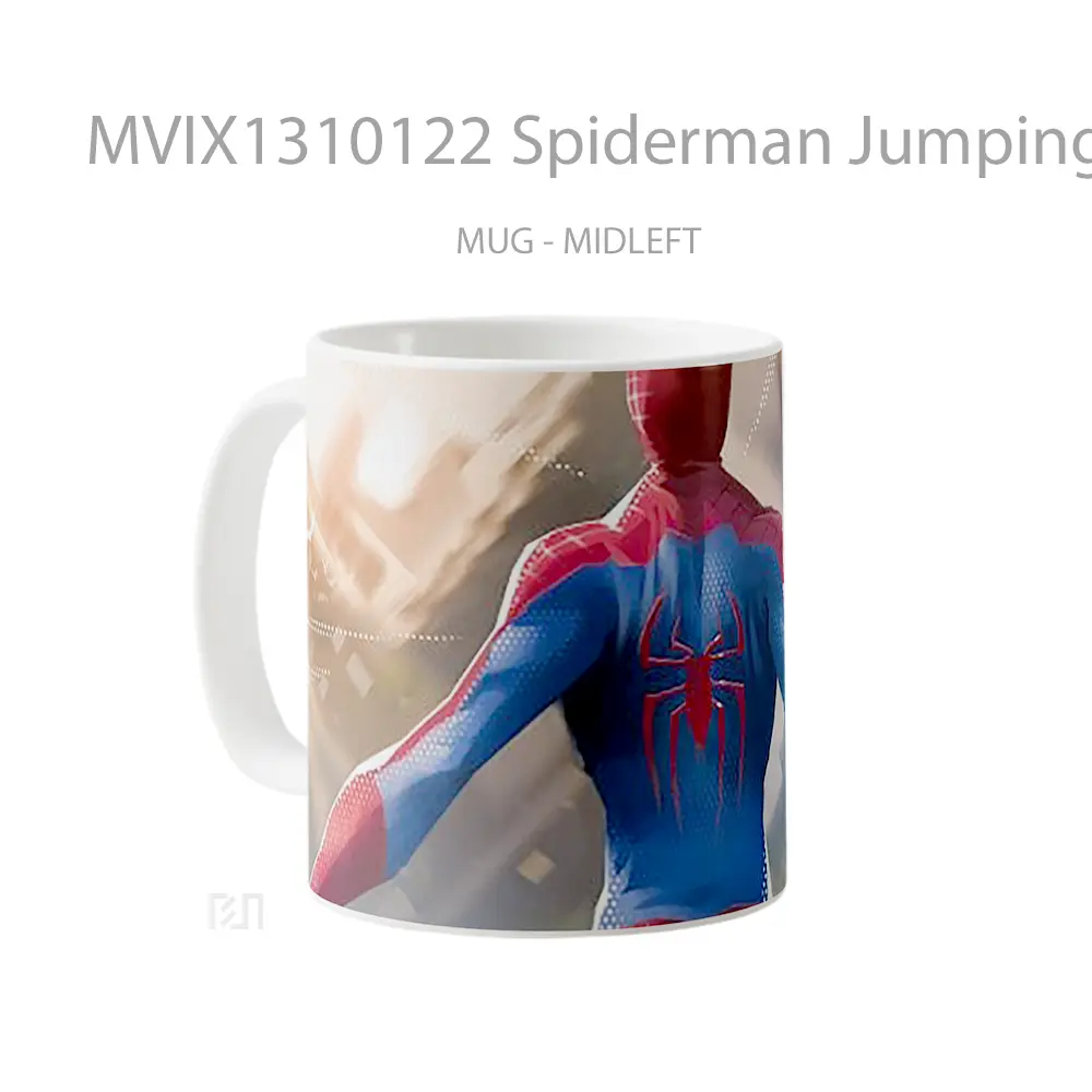 Mug Spiderman Jumping Out Of Buildings Gelas Superhero - All-side / Desain