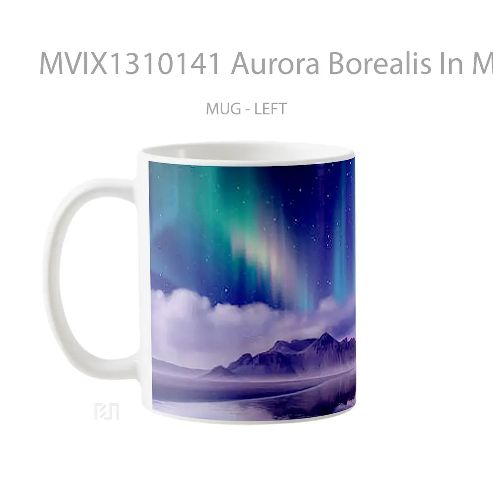 Mug Aurora Borealis In Mountains Digital Art Gelas Pemandangan Alam - All-side / Desain