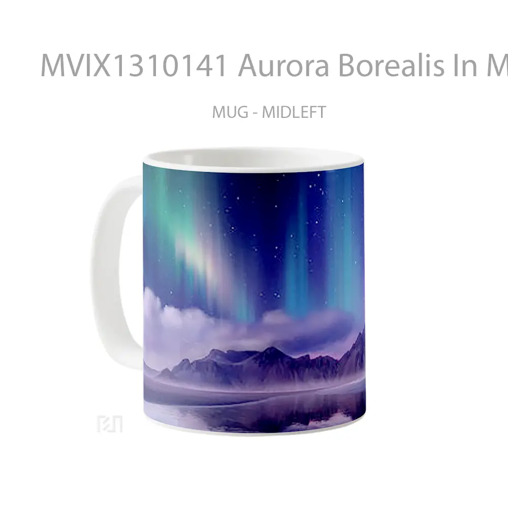 Mug Aurora Borealis In Mountains Digital Art Gelas Pemandangan Alam - All-side / Desain