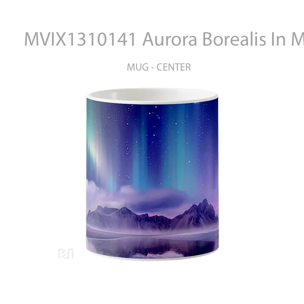Mug Aurora Borealis In Mountains Digital Art Gelas Pemandangan Alam