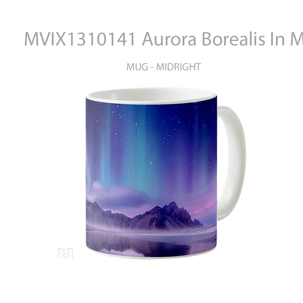 Mug Aurora Borealis In Mountains Digital Art Gelas Pemandangan Alam - All-side / Desain