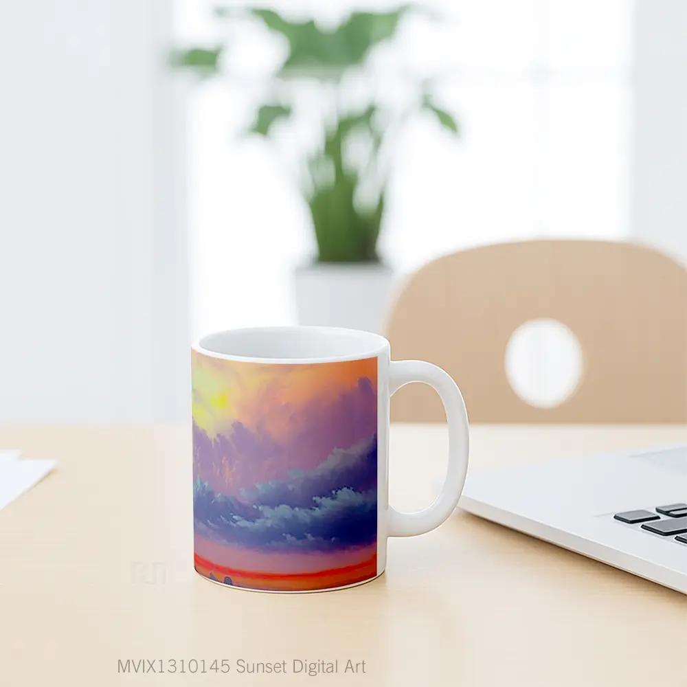 Mug Sunset Digital Art Gelas Pemandangan Alam - All-side / Desain