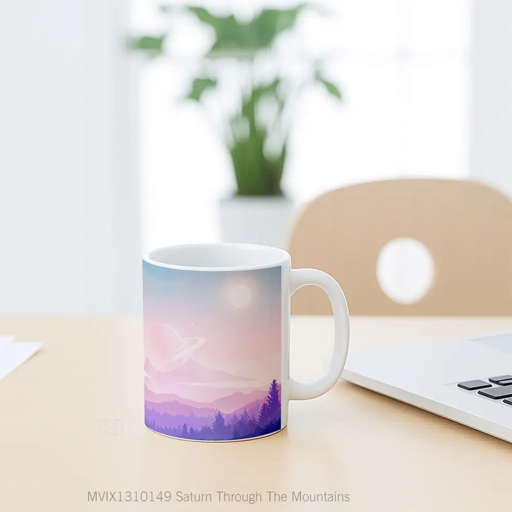 Mug Saturn Through The Mountains Gelas Pemandangan Alam - All-side / Desain