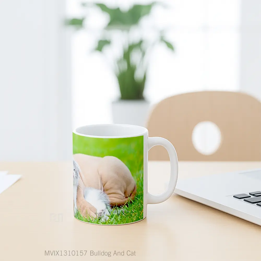 Mug Bulldog And Cat Gelas Hewan Lucu - All-side / Desain