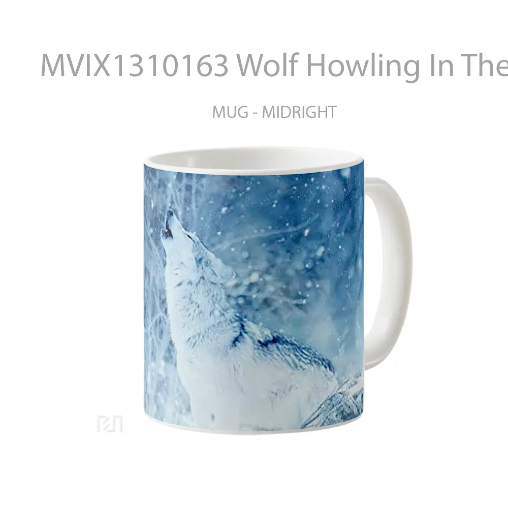 Mug Wolf Howling In The Winter Gelas Hewan Lucu - All-side / Desain
