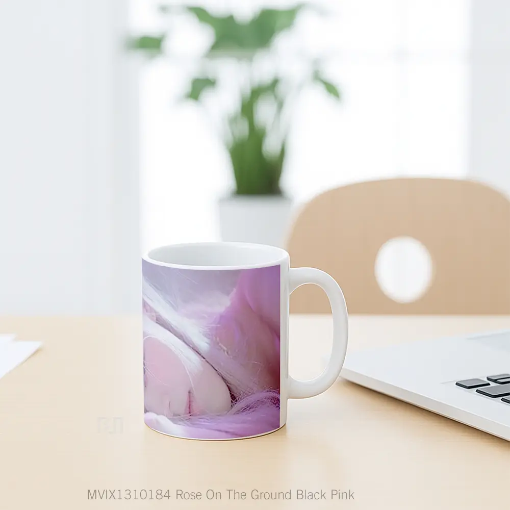 Mug Rose On The Ground Black Pink Gelas Keramik Unik - All-side / Desain