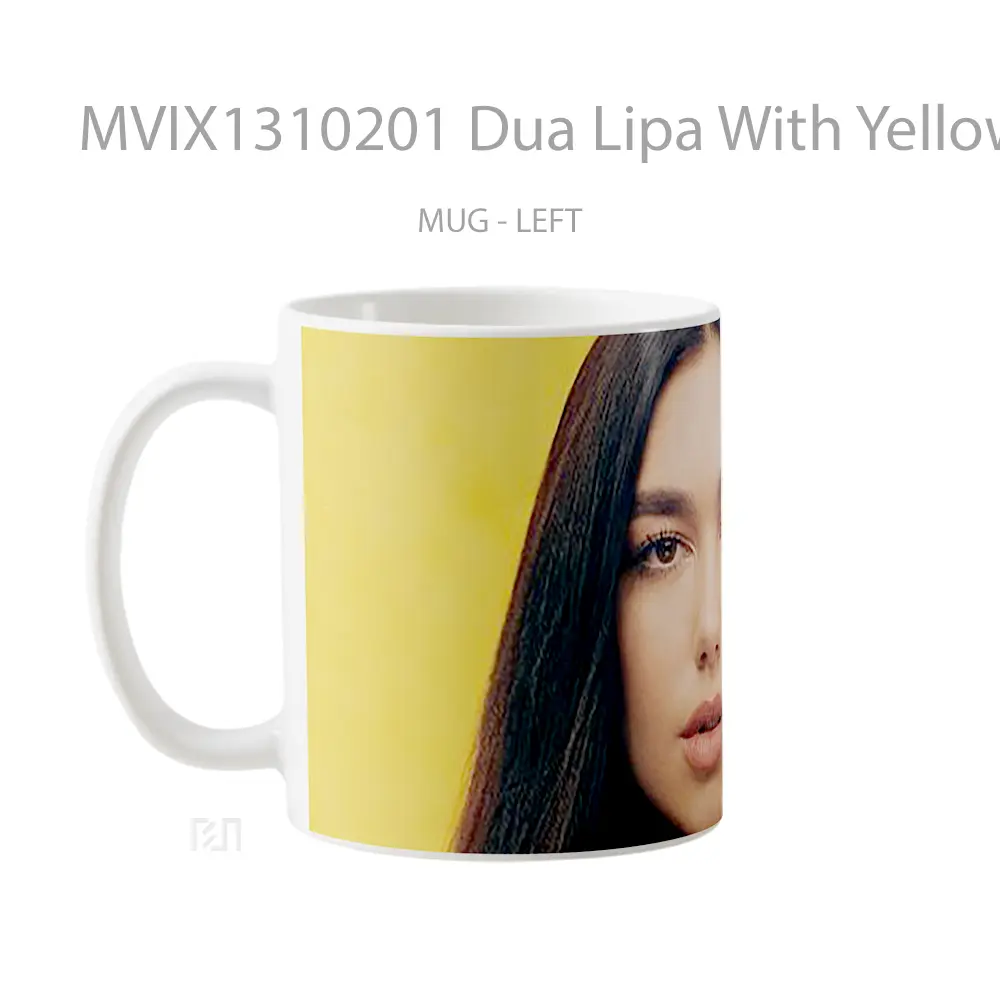 Mug Dua Lipa With Yellow Background Gelas Selebriti - All-side / Desain