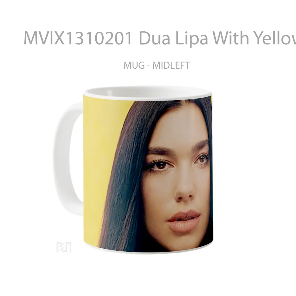 Mug Dua Lipa With Yellow Background Gelas Selebriti - All-side / Desain