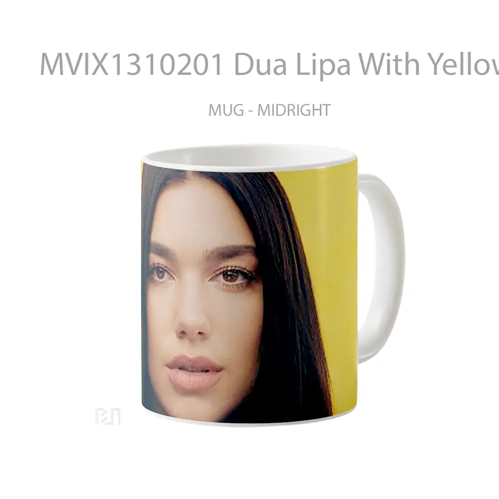 Mug Dua Lipa With Yellow Background Gelas Selebriti - All-side / Desain