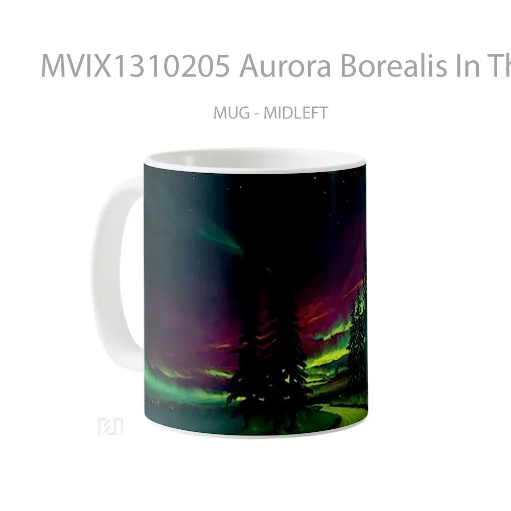 Mug Aurora Borealis In The Forest Gelas Pemandangan Alam - All-side / Desain