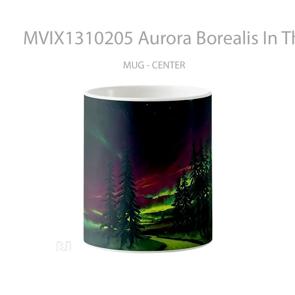 Mug Aurora Borealis In The Forest Gelas Pemandangan Alam