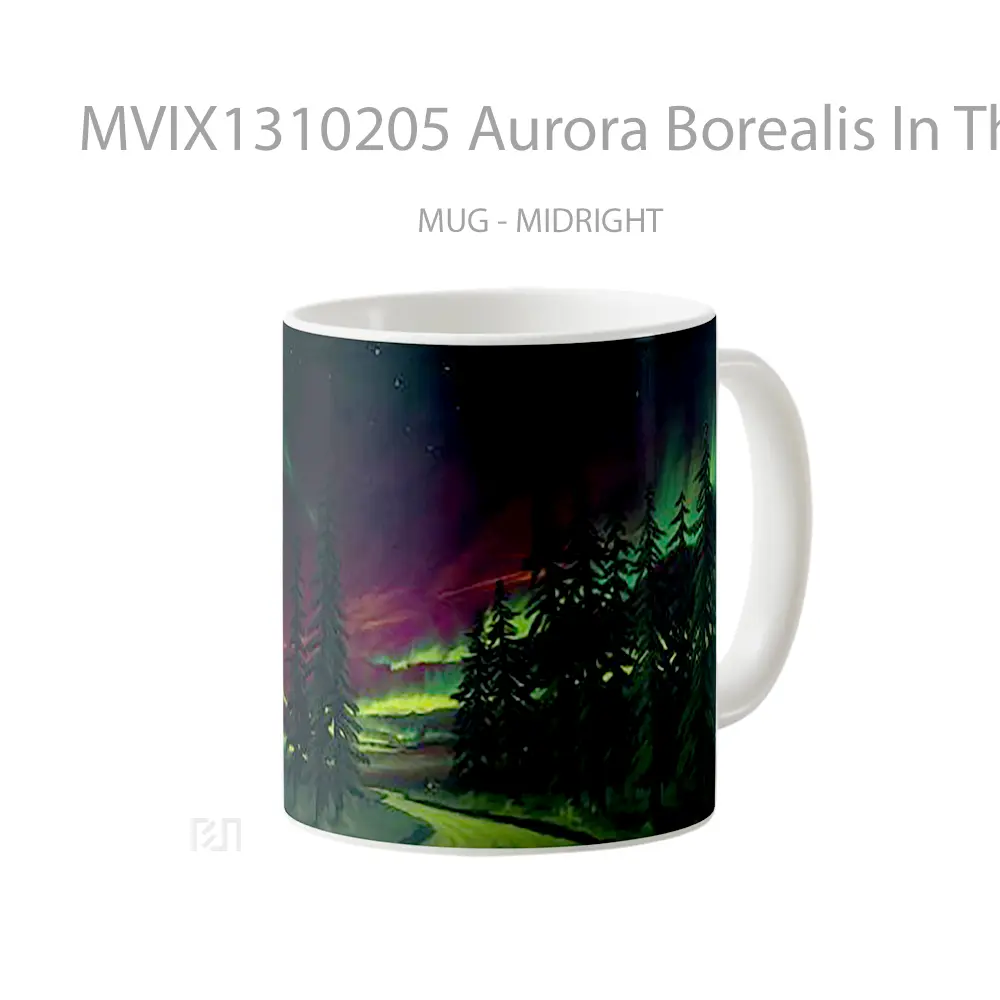 Mug Aurora Borealis In The Forest Gelas Pemandangan Alam - All-side / Desain