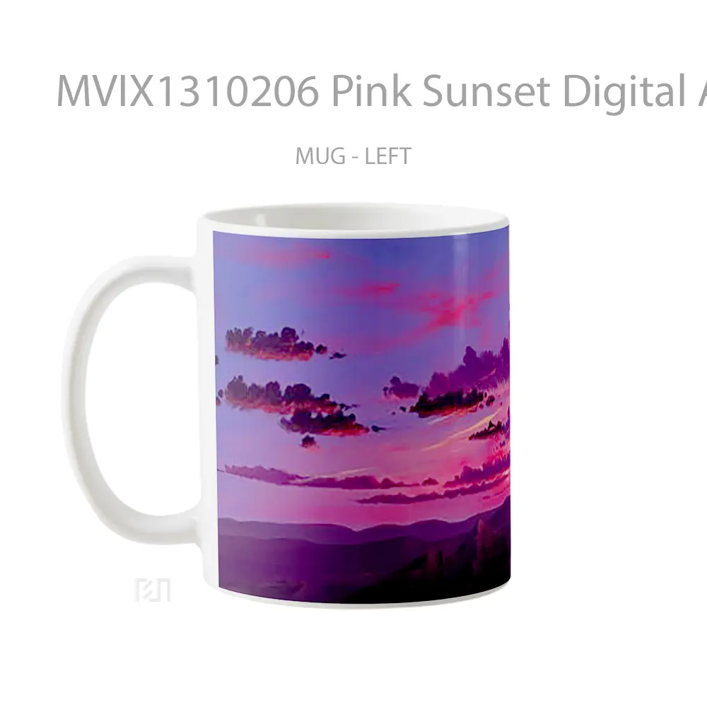 Mug Pink Sunset Digital Art Gelas Pemandangan Alam - All-side / Desain