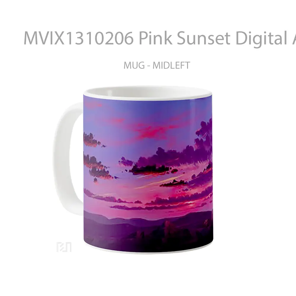Mug Pink Sunset Digital Art Gelas Pemandangan Alam - All-side / Desain
