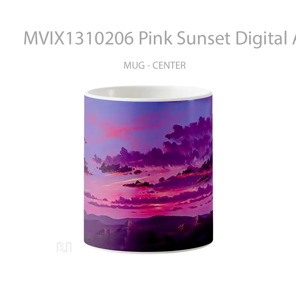 Mug Pink Sunset Digital Art Gelas Pemandangan Alam