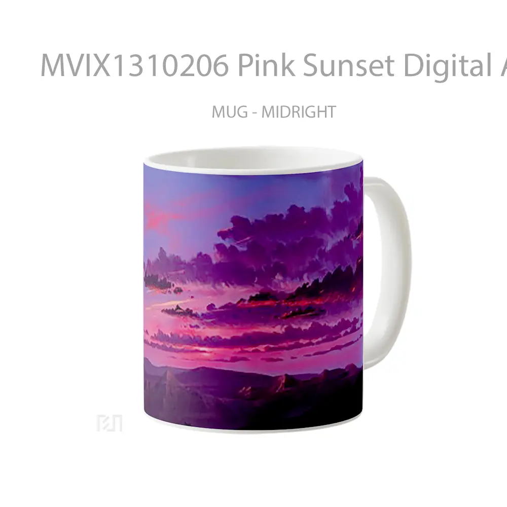 Mug Pink Sunset Digital Art Gelas Pemandangan Alam - All-side / Desain