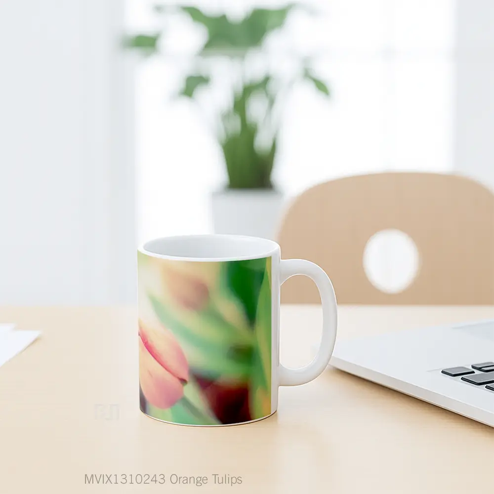 Mug Orange Tulips Gelas Keramik Unik - All-side / Desain