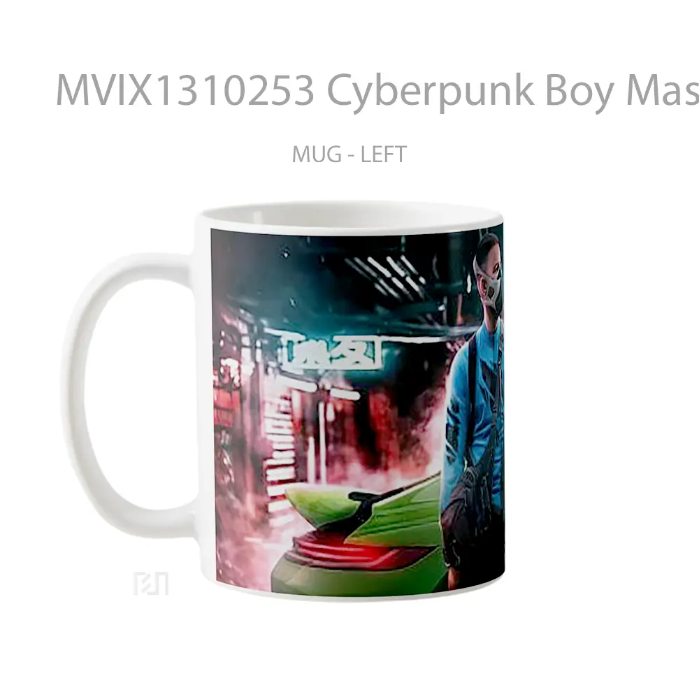 Mug Cyberpunk Boy Mask With Porsche Cangkir Gamer - All-side / Desain