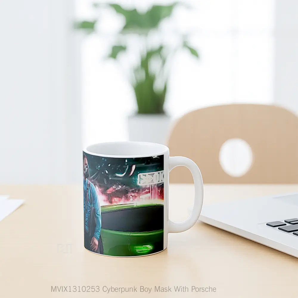 Mug Cyberpunk Boy Mask With Porsche Cangkir Gamer - All-side / Desain