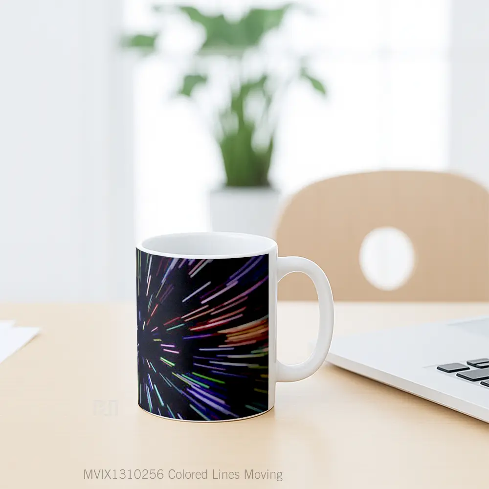 Mug Colored Lines Moving Gelas Keramik Unik - All-side / Desain