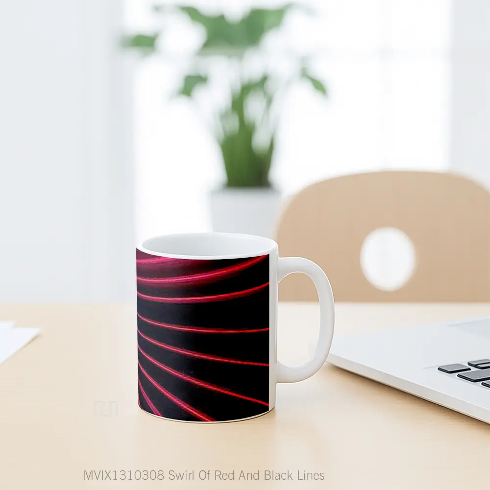 Mug Swirl Of Red And Black Lines Gelas Keramik Unik - All-side / Desain