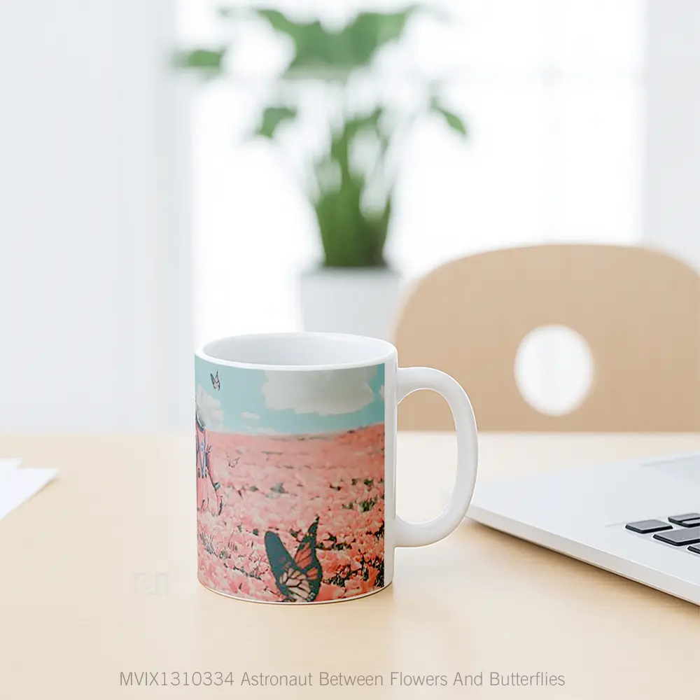Mug Astronaut Between Flowers And Butterflies Gelas Hewan Lucu - All-side / Desain