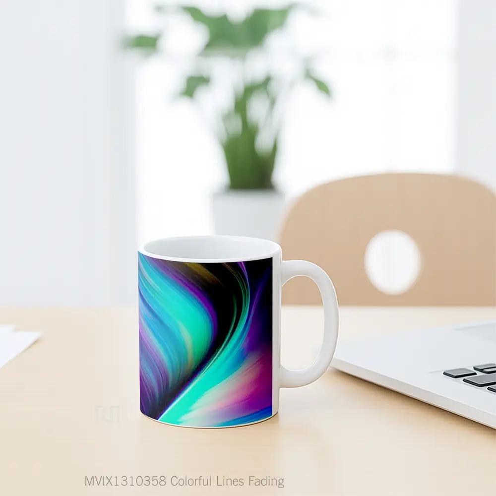 Mug Colorful Lines Fading Gelas Keramik Unik - All-side / Desain