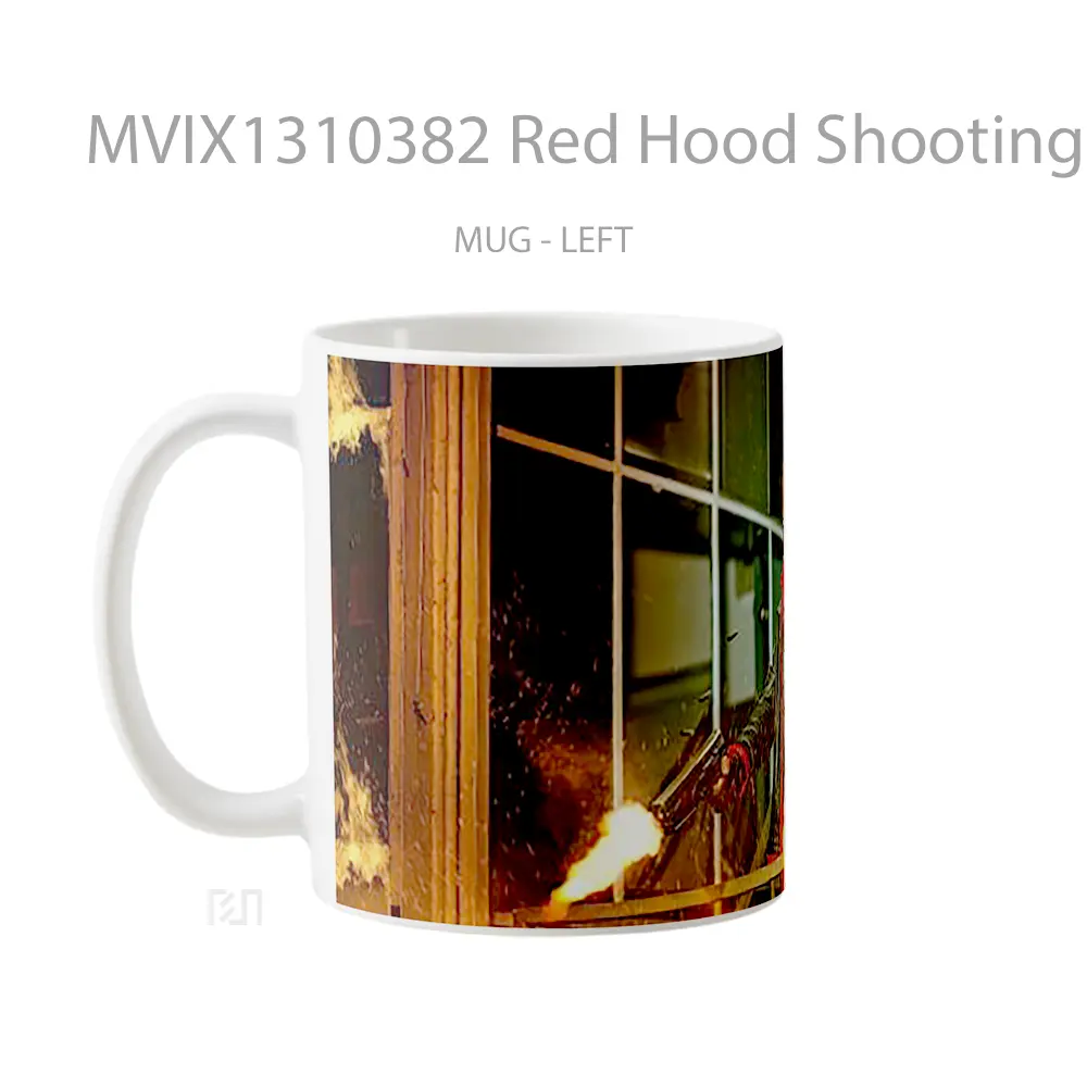 Mug Red Hood Shooting Gelas Superhero - All-side / Desain
