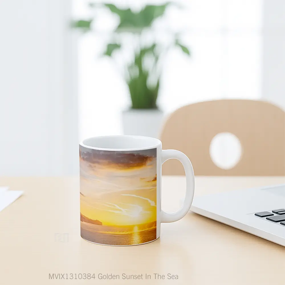 Mug Golden Sunset In The Sea Gelas Pemandangan Alam - All-side / Desain