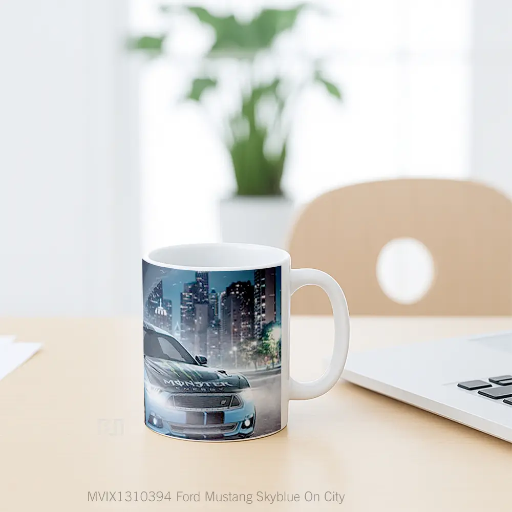 Mug Ford Mustang Skyblue On City Cangkir Mobil - All-side / Desain