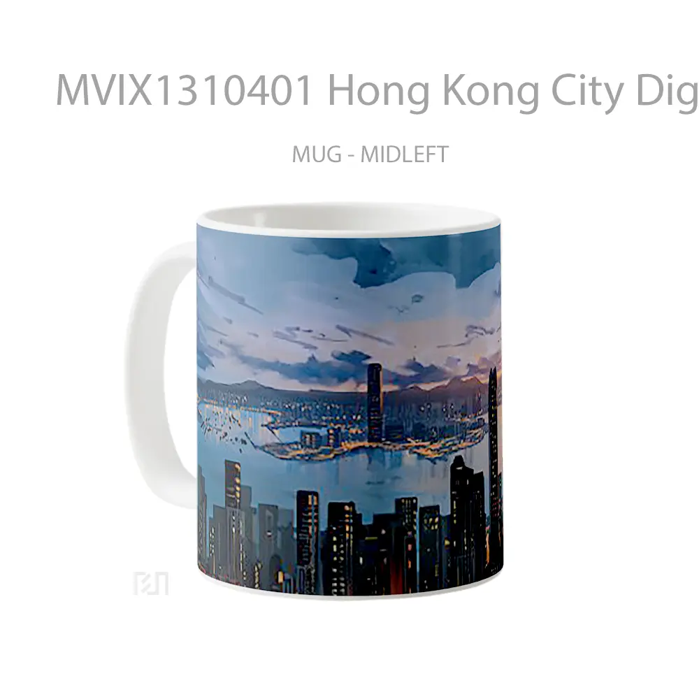 Mug Hong Kong City Digital Art Gelas Seni Modern - All-side / Desain