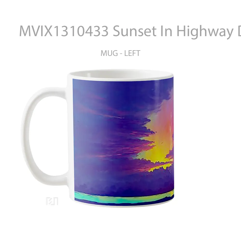 Mug Sunset In Highway Digital Art Gelas Pemandangan Alam - All-side / Desain