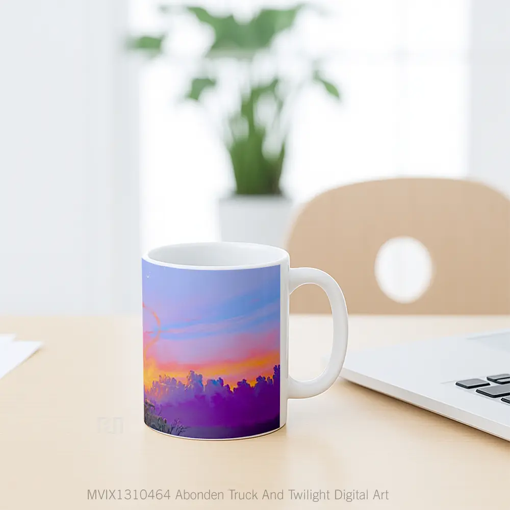 Mug Abonden Truck And Twilight Digital Art Gelas Seni Modern - All-side / Desain