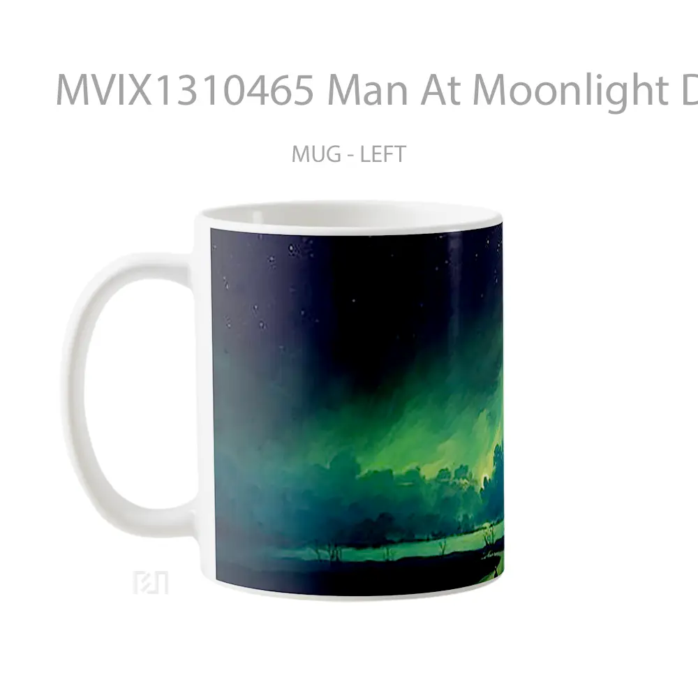 Mug Man At Moonlight Digital Art Gelas Seni Modern - All-side / Desain
