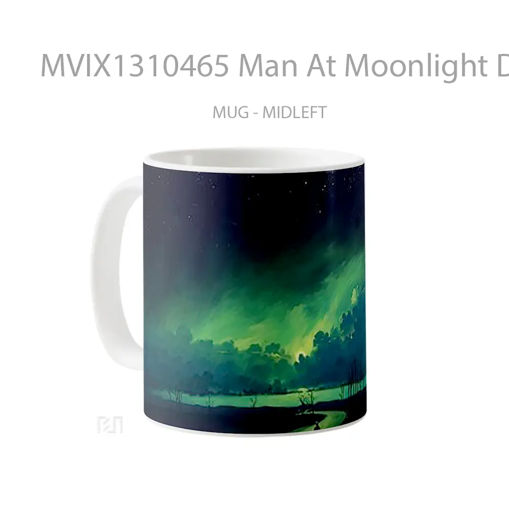 Mug Man At Moonlight Digital Art Gelas Seni Modern - All-side / Desain