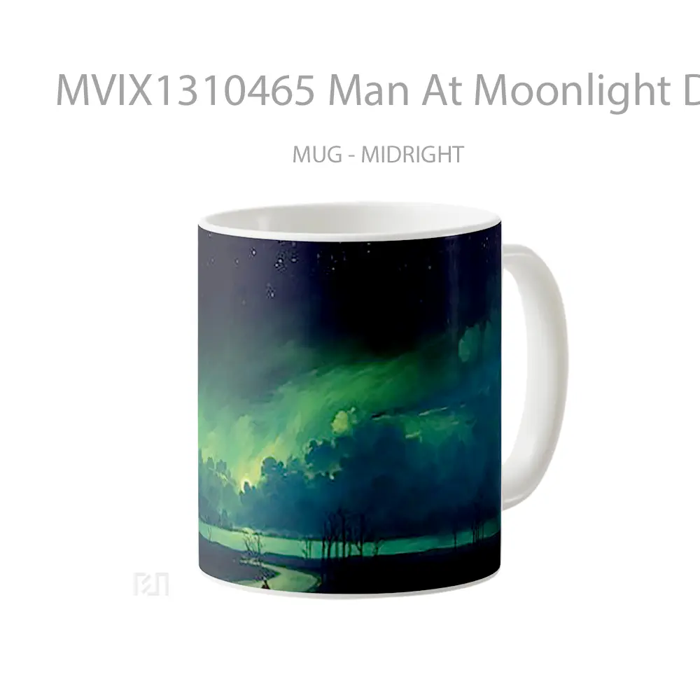Mug Man At Moonlight Digital Art Gelas Seni Modern - All-side / Desain