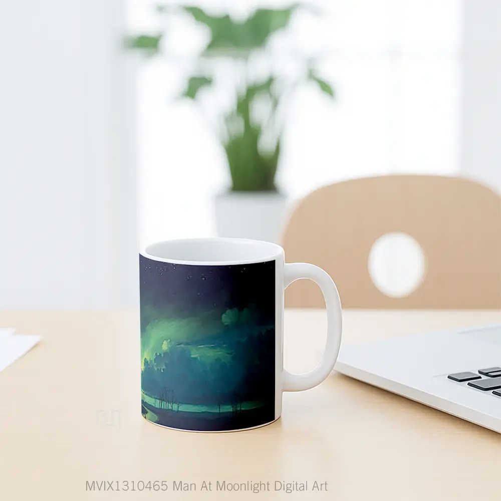 Mug Man At Moonlight Digital Art Gelas Seni Modern - All-side / Desain