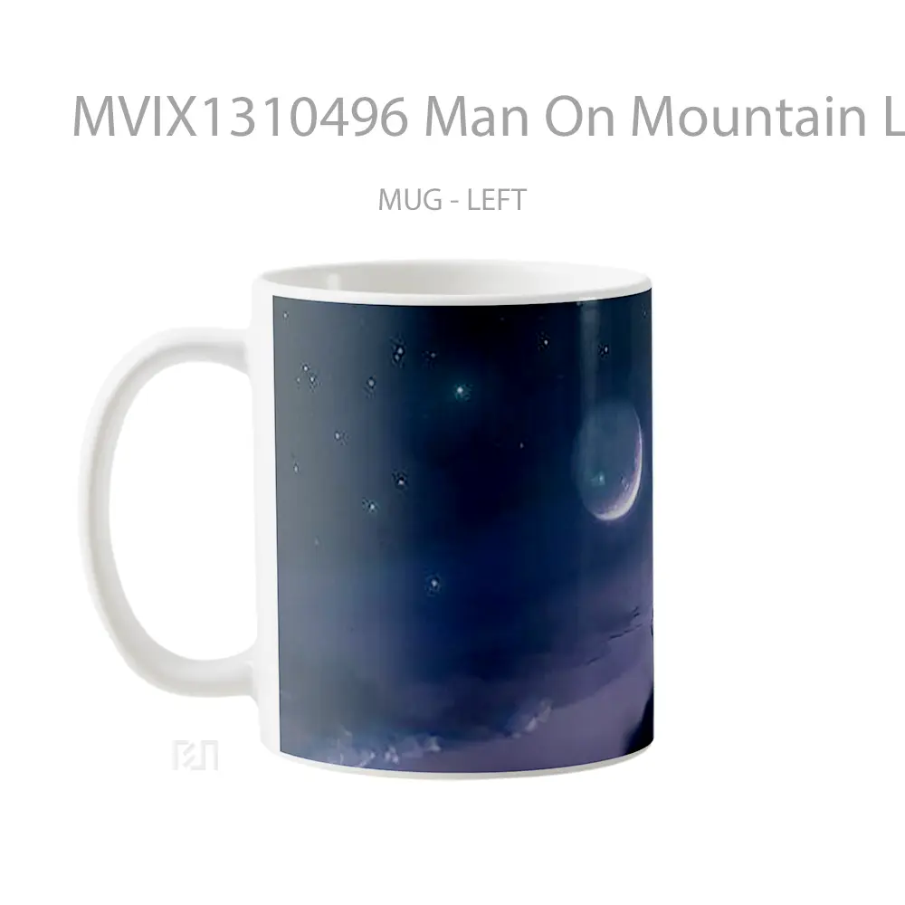 Mug Man On Mountain Looking At The Moon Digital Art Gelas Pemandangan Alam - All-side / Desain