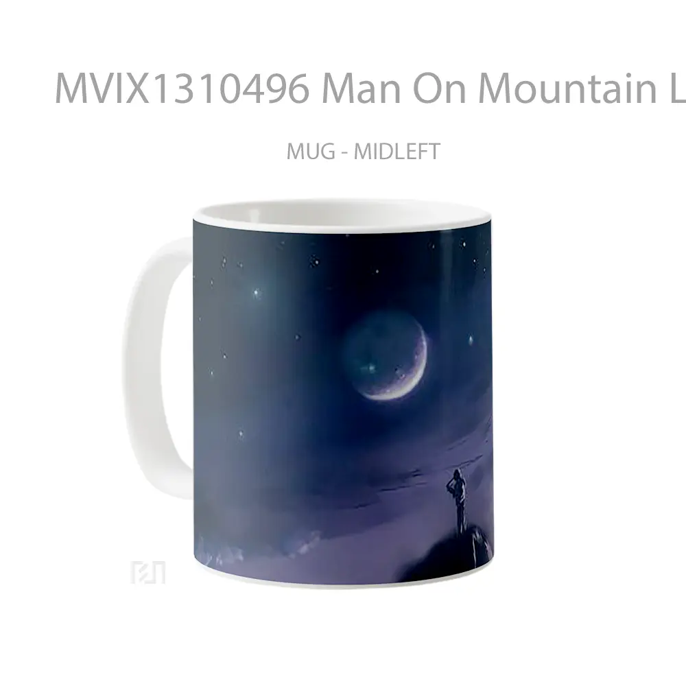 Mug Man On Mountain Looking At The Moon Digital Art Gelas Pemandangan Alam - All-side / Desain